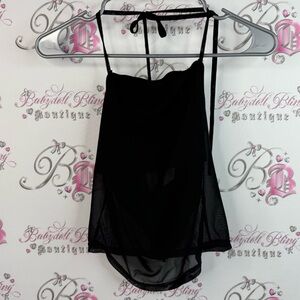Halter tank top style tie up Black Sheer Chemise Slip halter